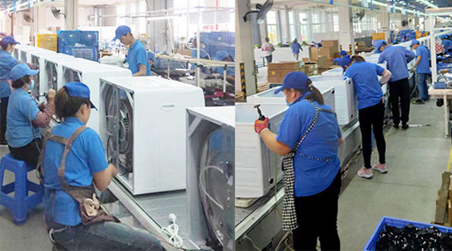 裝配車間忙碌地開(kāi)展澳洲客戶滾筒衣服烘干機(jī)生產(chǎn)工作